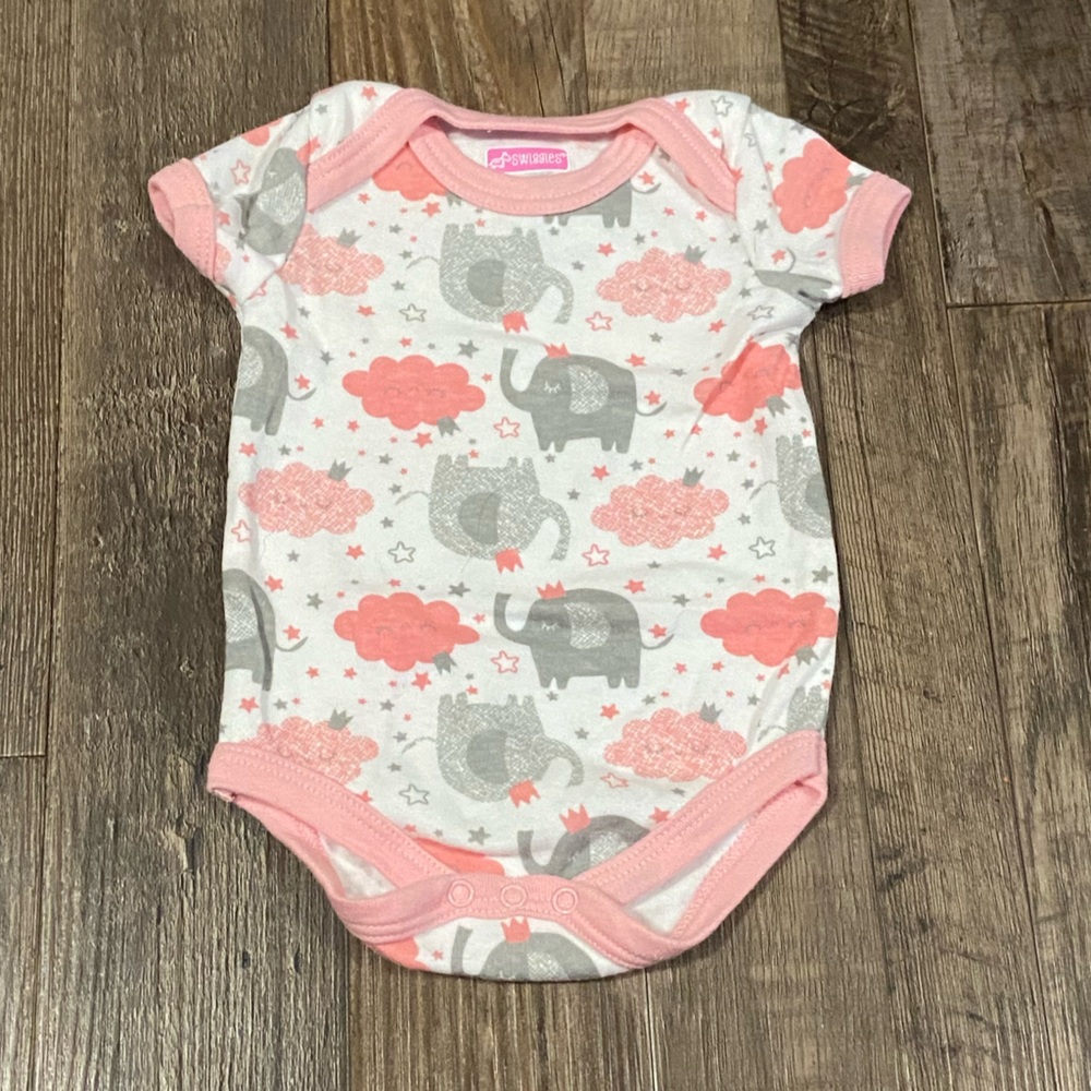 Swiggles Pink and Gray Elephant Baby Bodysuit